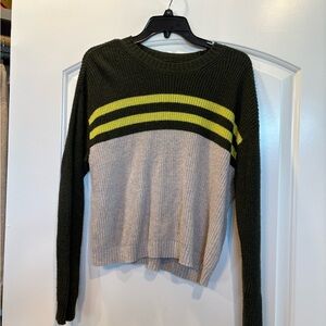 American Eagle Outfitters Olive and Cream Striped Sweater